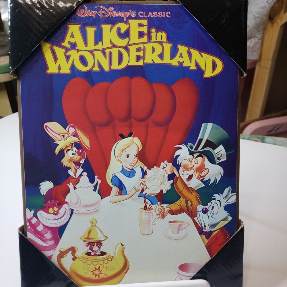Disney Alice in Wonderland Wooden Wall Plaque Mad Tea Party 9x7"